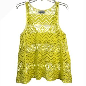 PATCHINGTON Open Knit Crochet Tank Too, Neon Yellow Scoop Neck, Size Medium